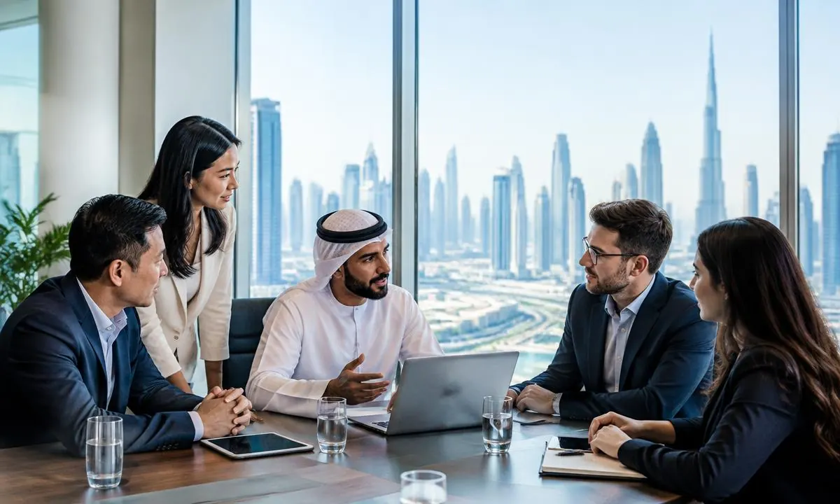 Singaporean and UAE regional leaders planning operations in a Dubai office