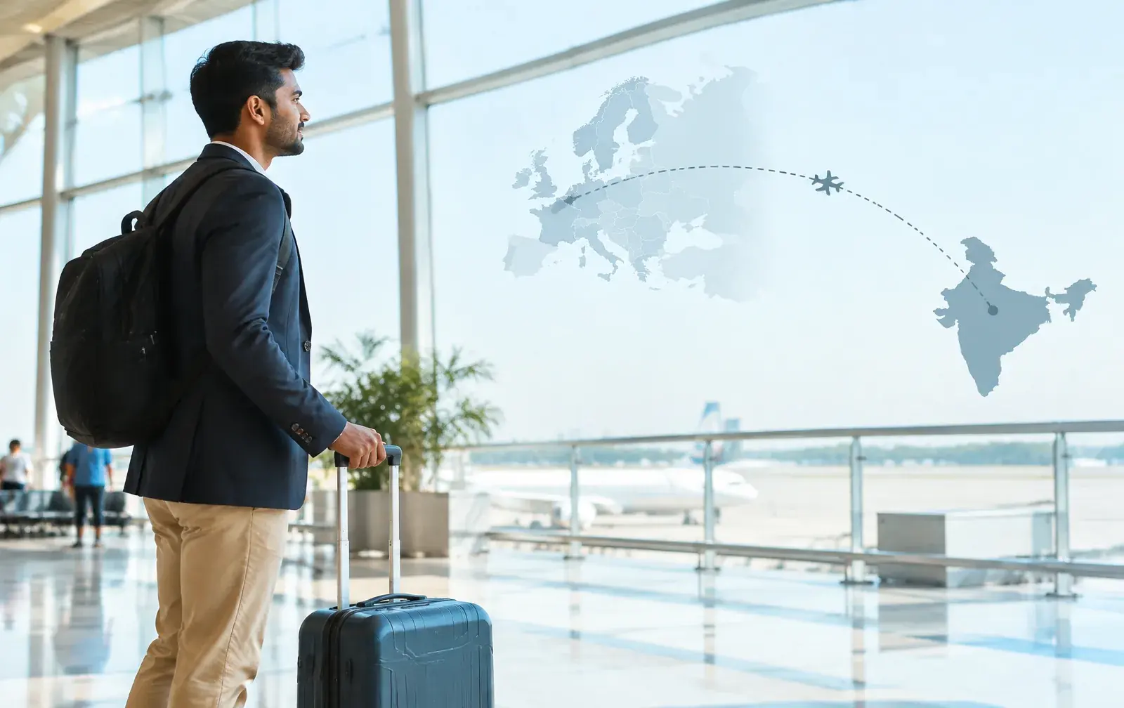 World map connecting India and Europe representing international workforce deployment