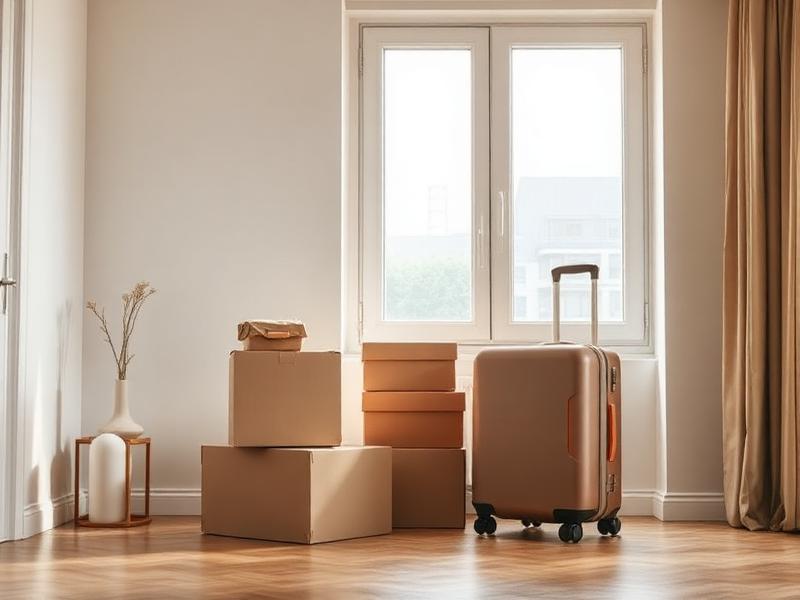 Moving boxes and suitcase in a bright modern apartment