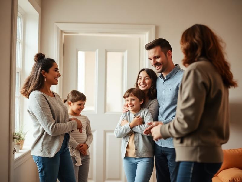 A family being welcomed to a new home