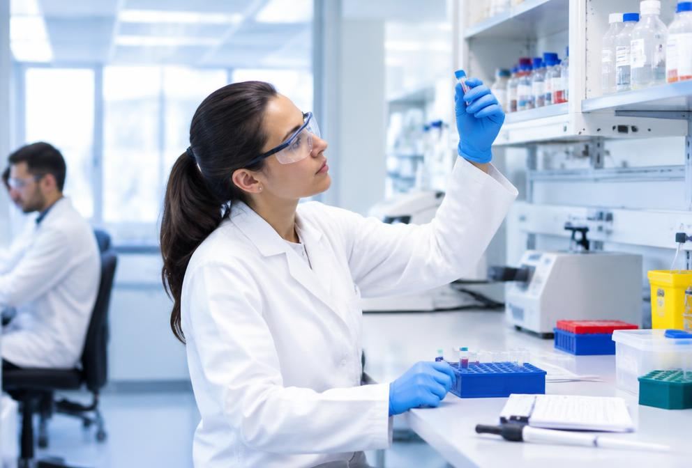 A scientist examining samples in a modern pharmaceutical laboratory