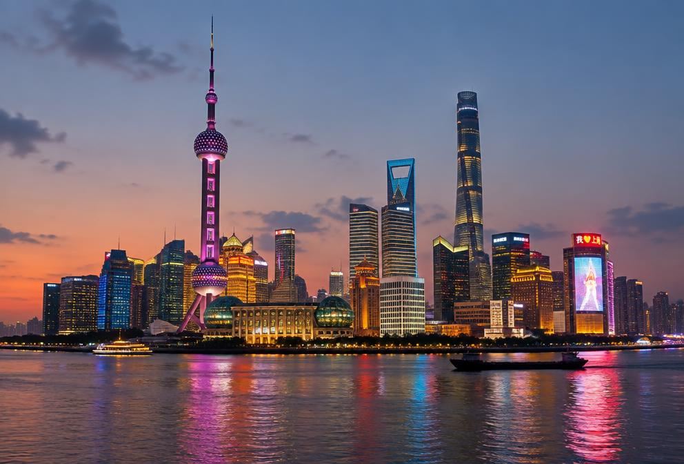 The Shanghai Pudong skyline at dusk