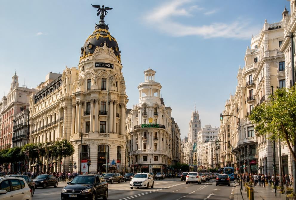 Madrid's Gran Via with ornate historic buildings