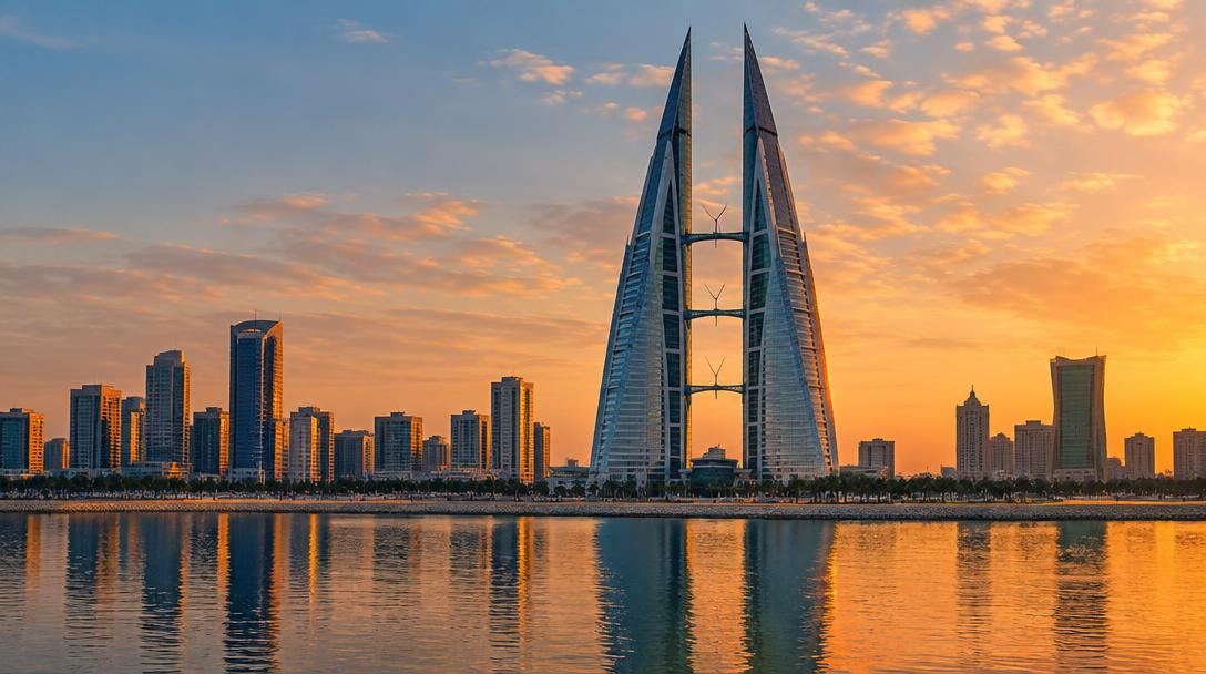 The Manama skyline at sunset