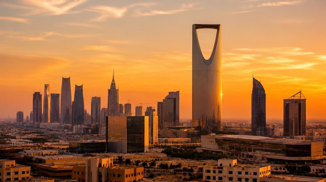 The Riyadh skyline at dusk