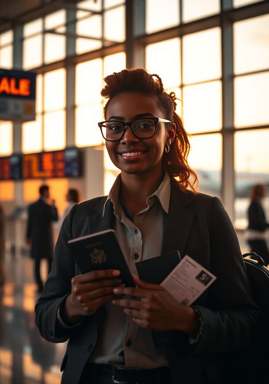 Professional traveler with passport at an international airport